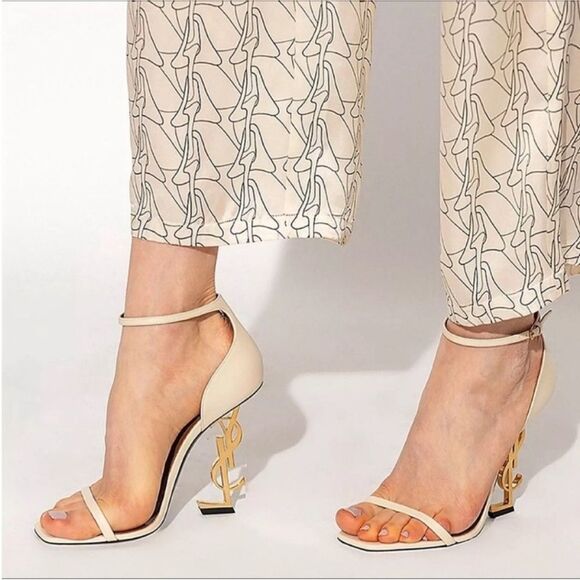 Saint Laurent Opyum YSL Logo Beige Gold High Heel Sandal Size EU 40 US 10 - Picture 11 of 11